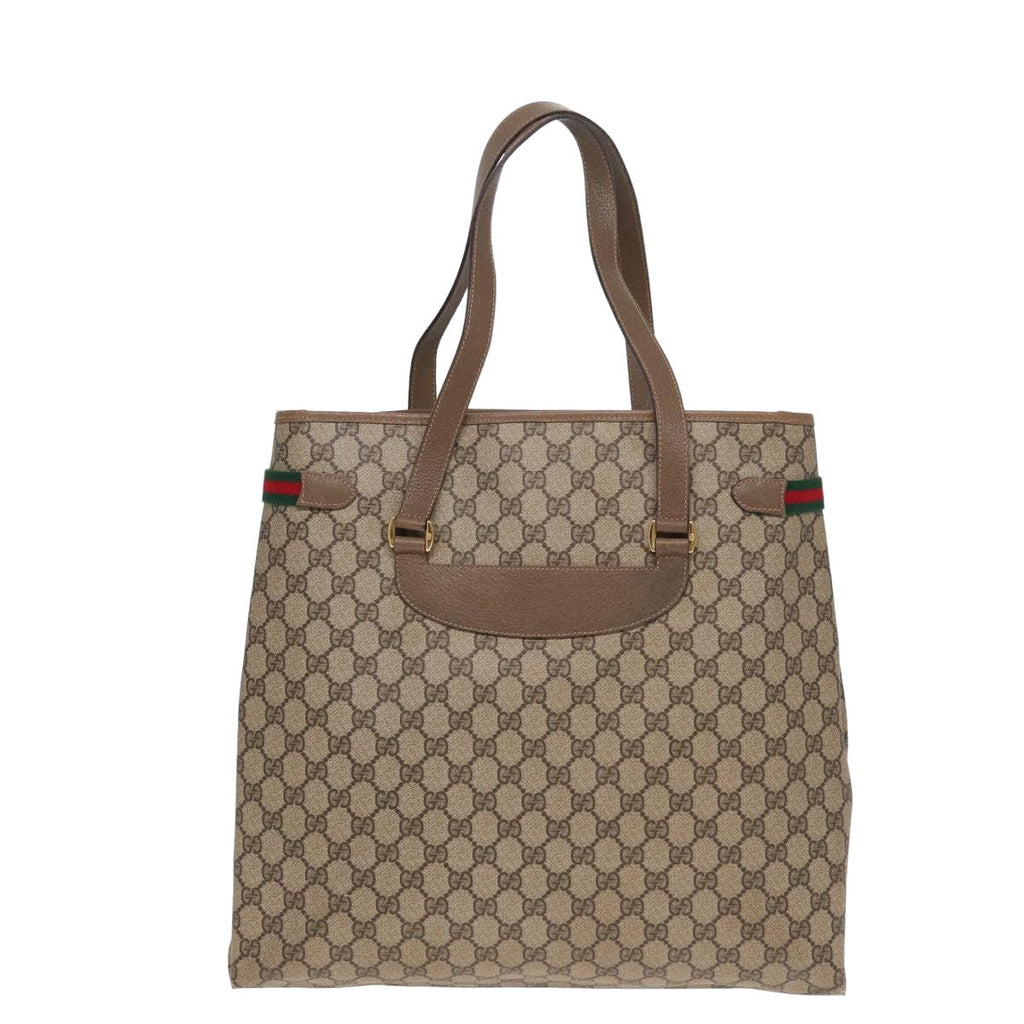 GUCCI GG Supreme Web Sherry Line Tote Bag PVC Beige Red 39 02 091 ep4842