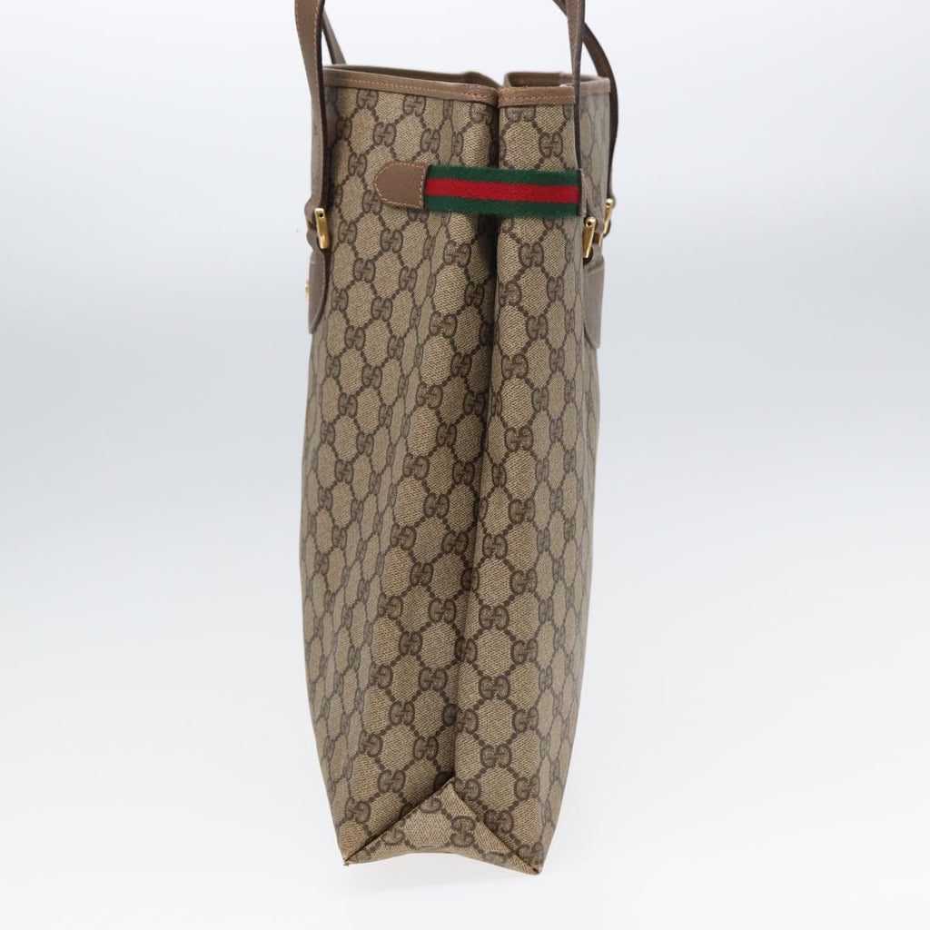 GUCCI GG Supreme Web Sherry Line Tote Bag PVC Beige Red 39 02 091 ep4842