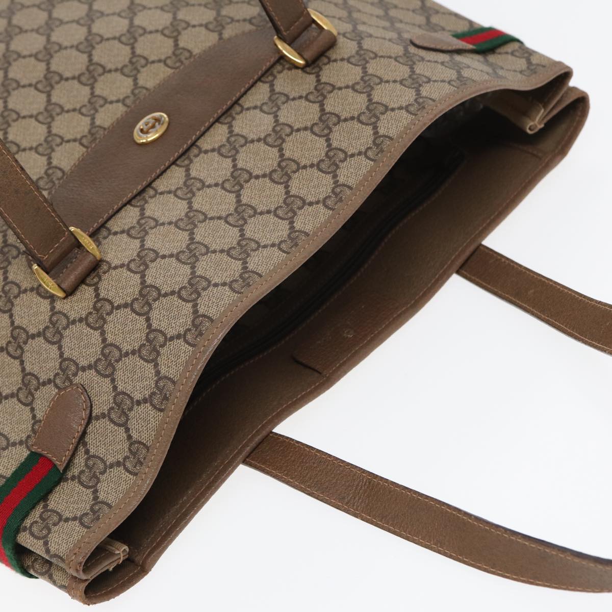 GUCCI GG Supreme Web Sherry Line Tote Bag PVC Beige Red 39 02 091 ep4842