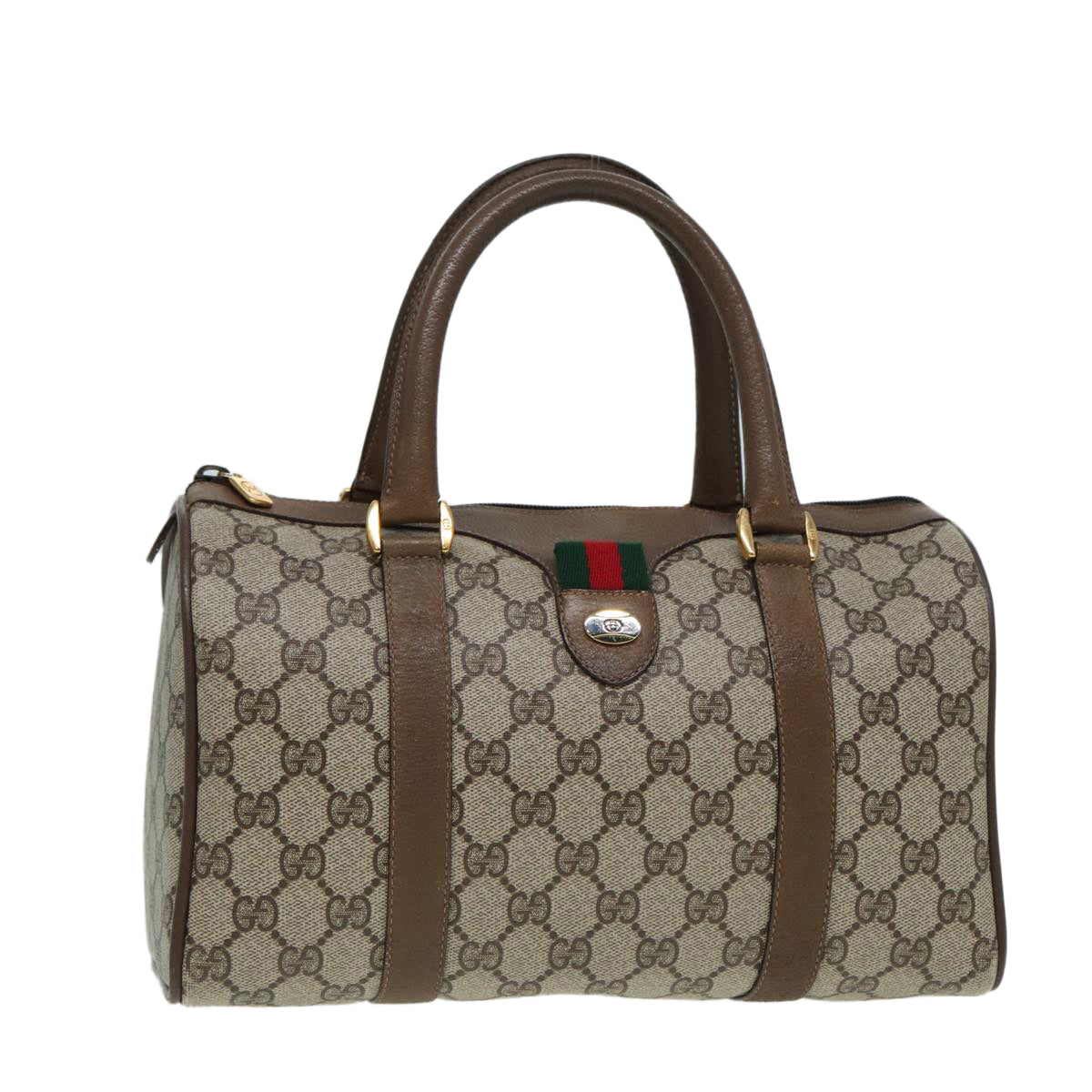 GUCCI GG Supreme Web Sherry Line Boston Bag PVC Beige 116 02 006 ep4871