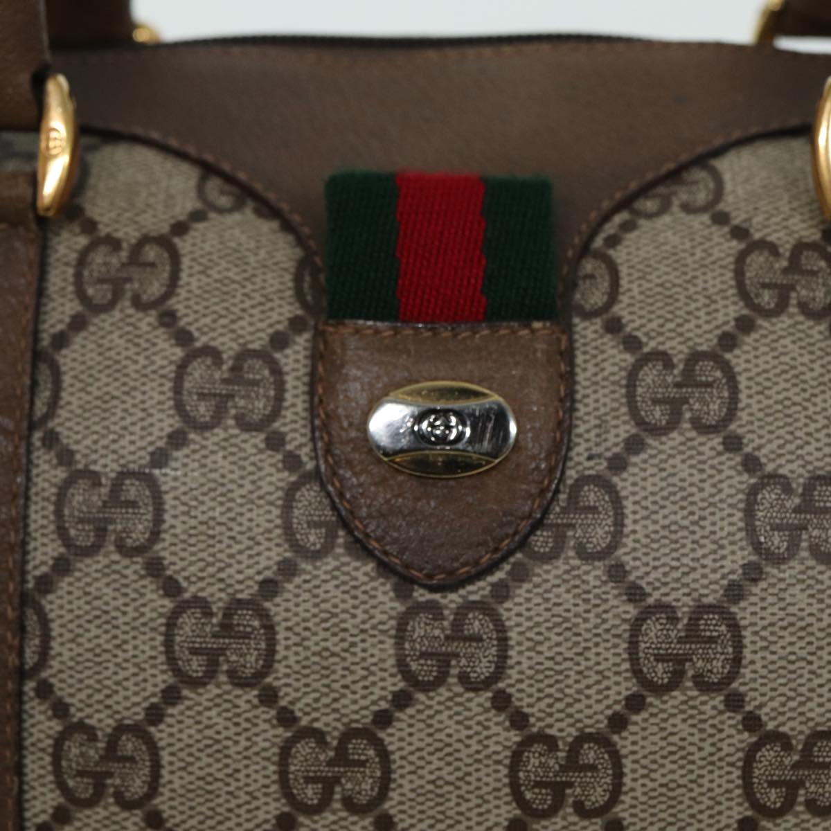 GUCCI GG Supreme Web Sherry Line Boston Bag PVC Beige 116 02 006 ep4871