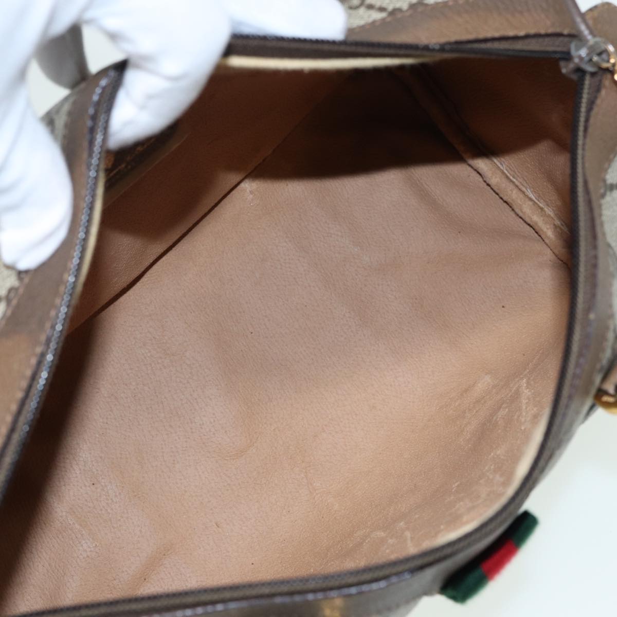 GUCCI GG Supreme Web Sherry Line Boston Bag PVC Beige 116 02 006 ep4871