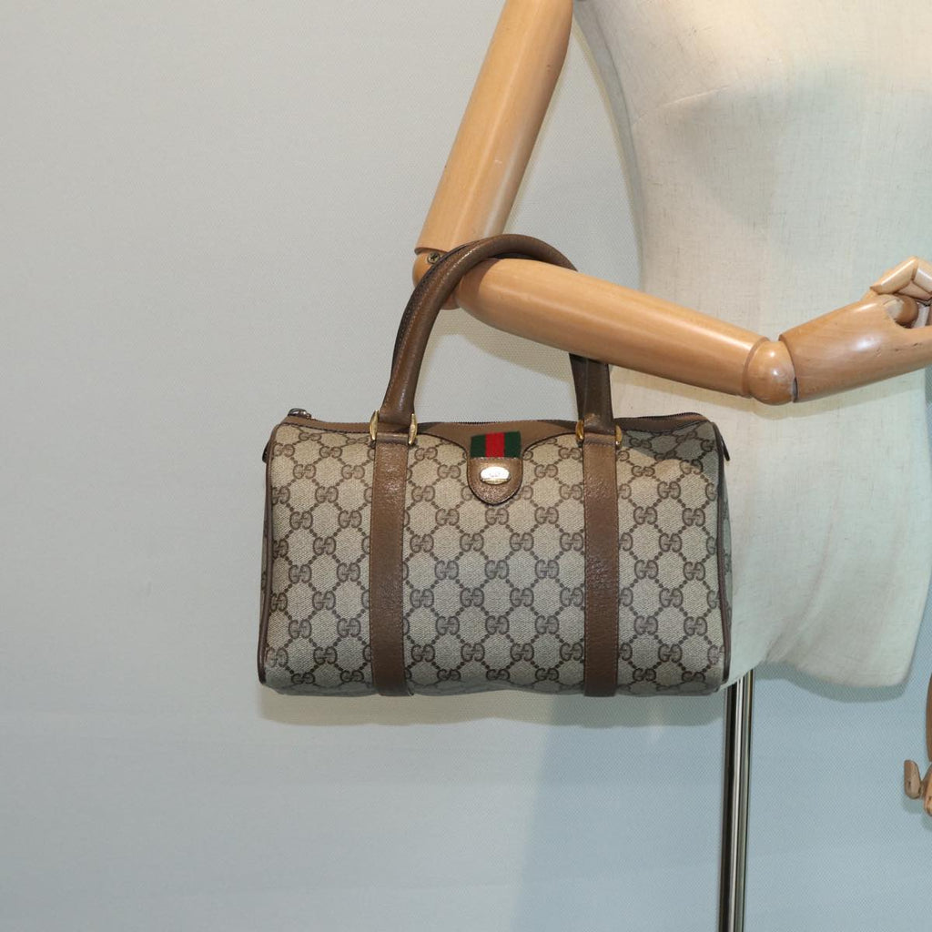GUCCI GG Supreme Web Sherry Line Boston Bag PVC Beige 116 02 006 ep4871