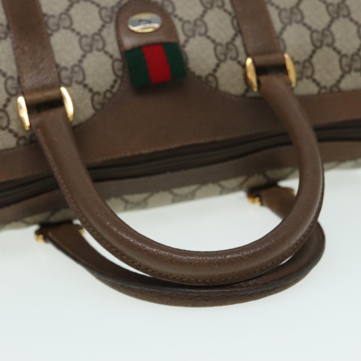 GUCCI GG Supreme Web Sherry Line Boston Bag PVC Beige 116 02 006 ep4871