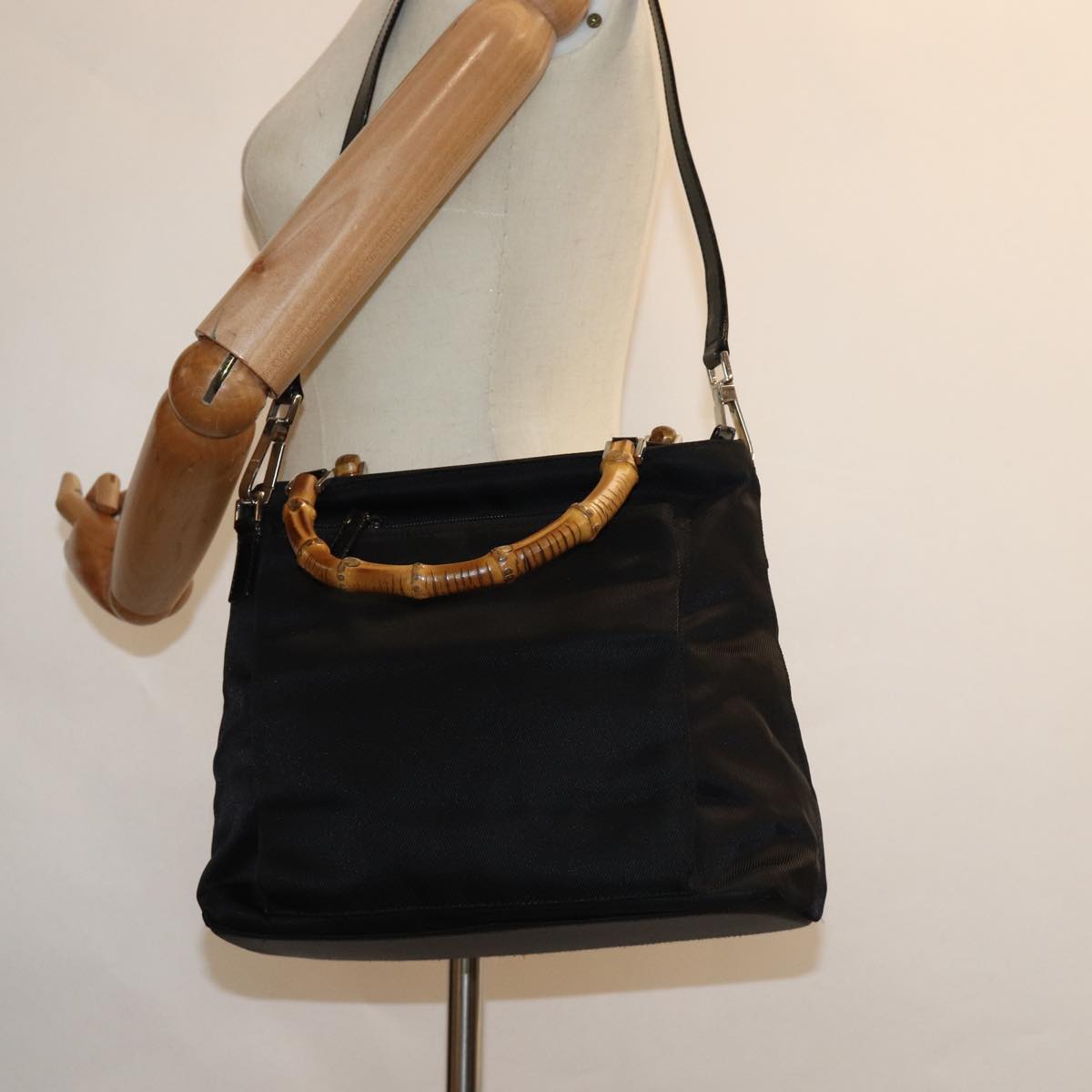 GUCCI Bamboo Hand Bag Nylon 2way Black 002 2122 0503 ep4880