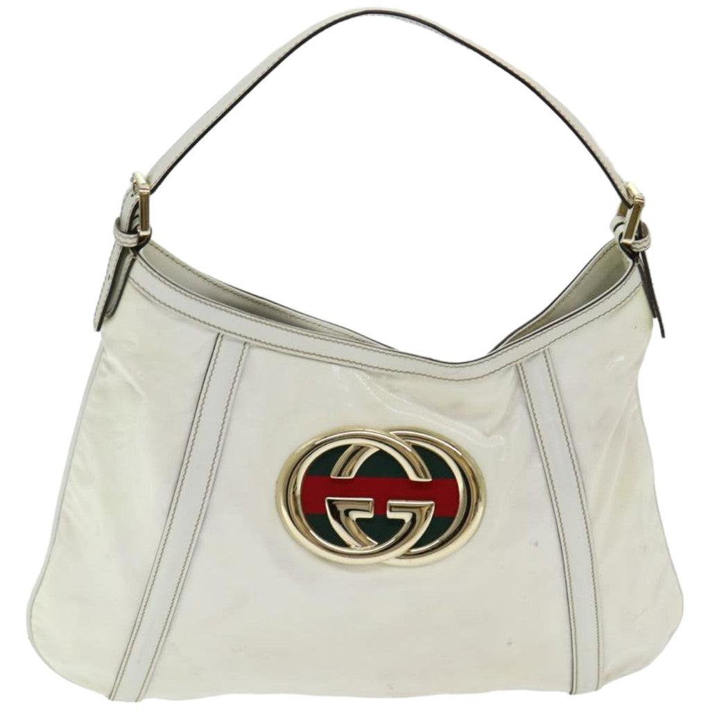 GUCCI Web Sherry Line Shoulder Bag Coated Canvas White Red 162740 ep4886