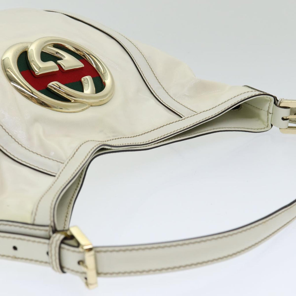 GUCCI Web Sherry Line Shoulder Bag Coated Canvas White Red 162740 ep4886
