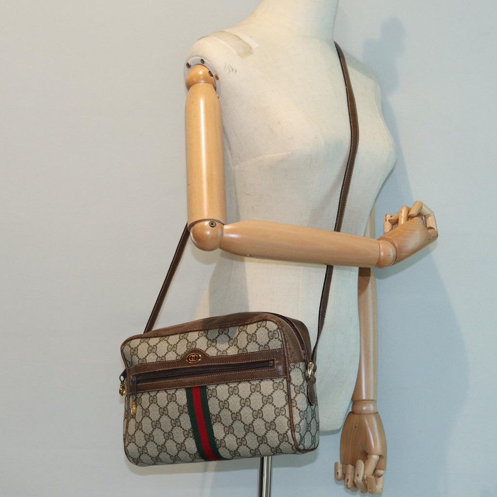 GUCCI GG Supreme Web Sherry Line Shoulder Bag PVC Beige Red 010 378 ep4916