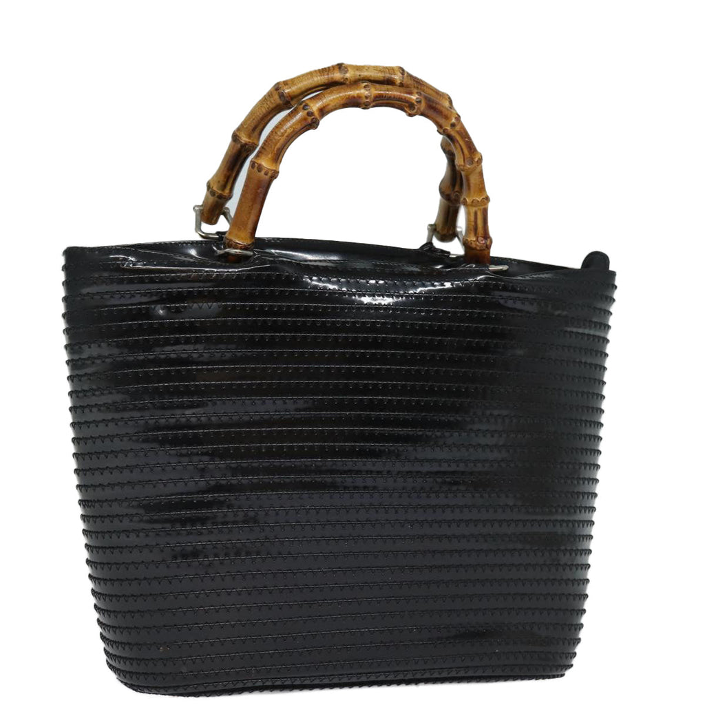 GUCCI Bamboo Hand Bag Enamel Black ep4934