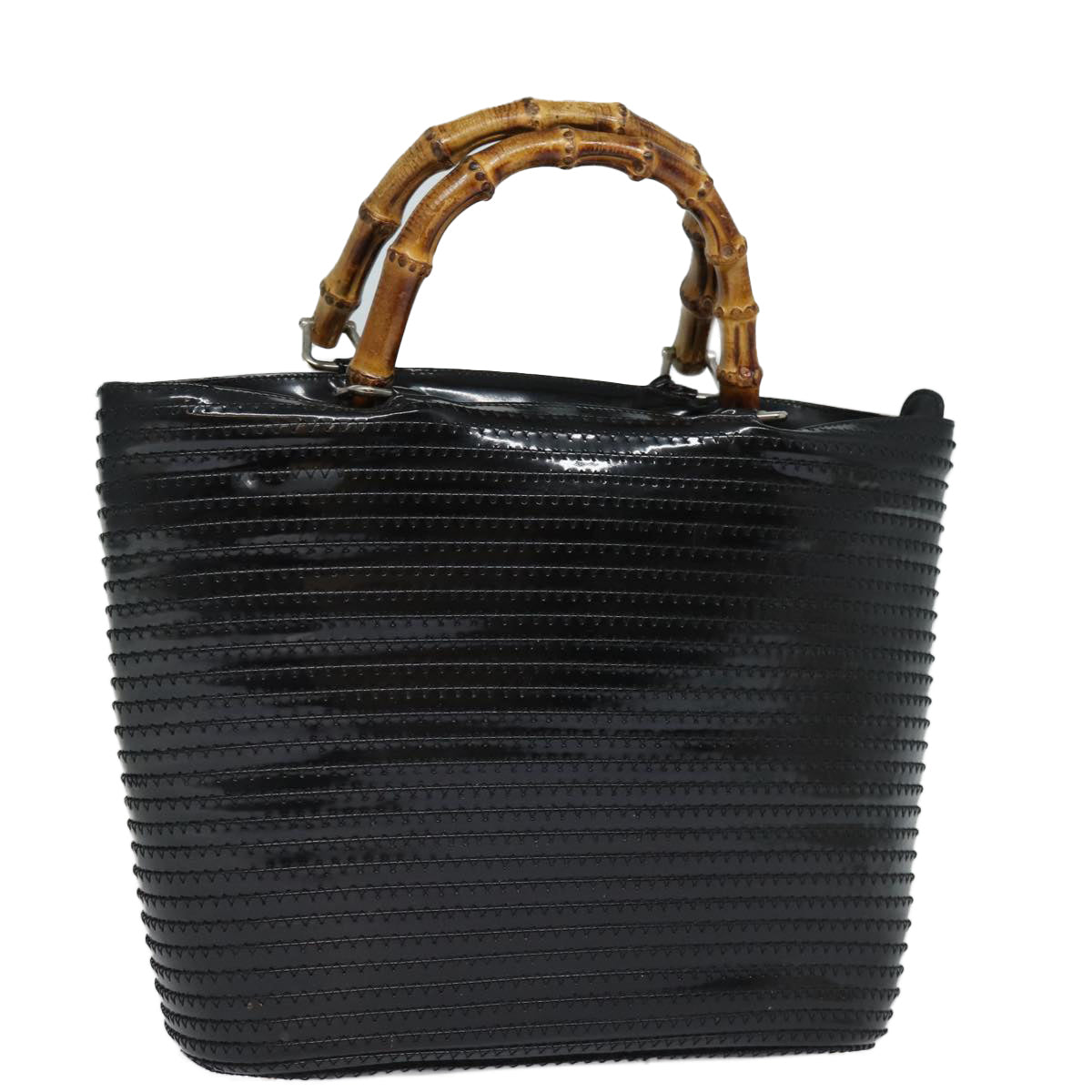 GUCCI Bamboo Hand Bag Enamel Black ep4934