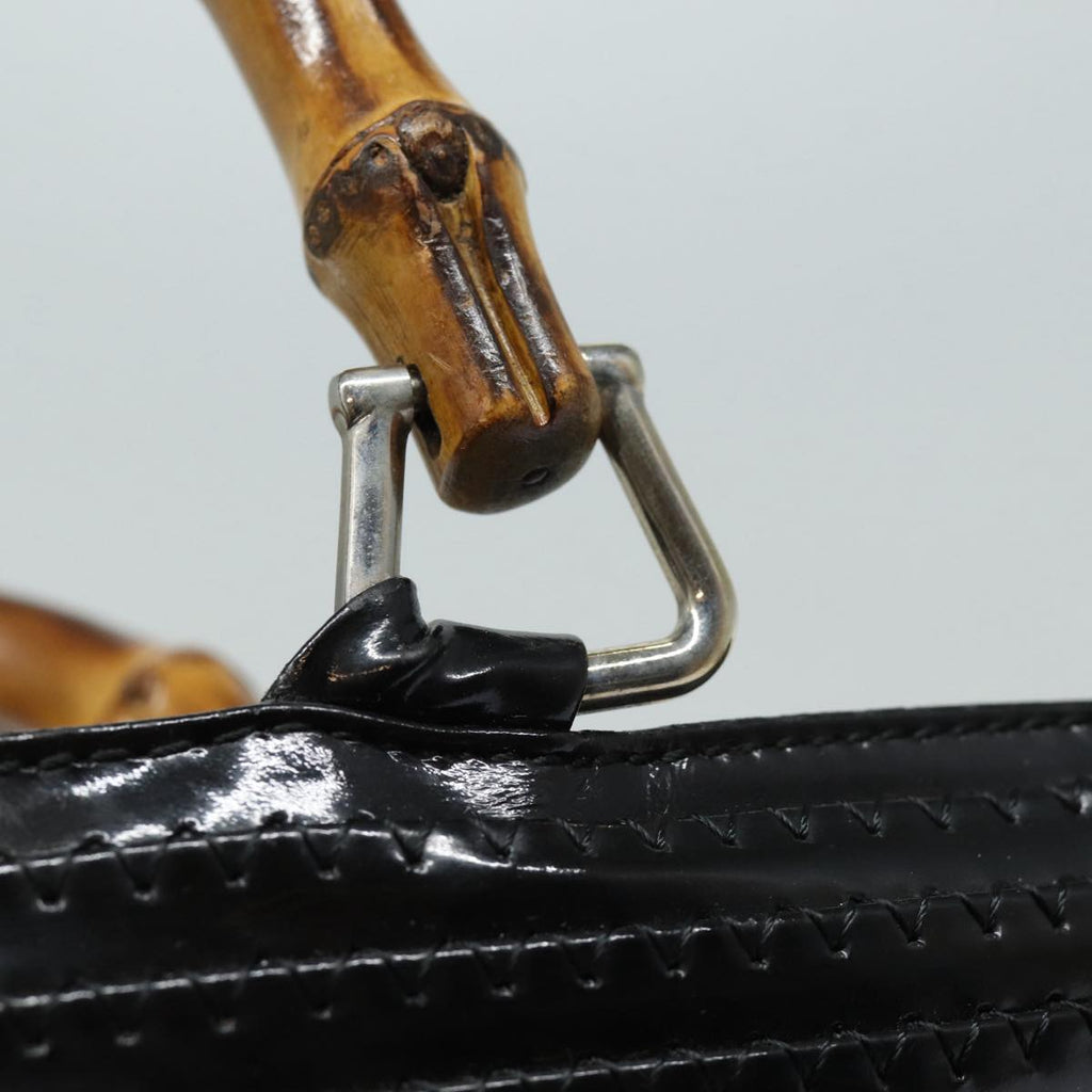 GUCCI Bamboo Hand Bag Enamel Black ep4934