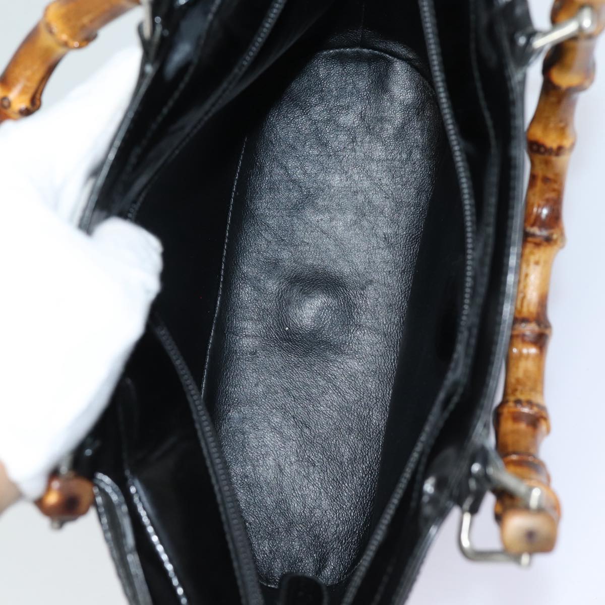 GUCCI Bamboo Hand Bag Enamel Black ep4934