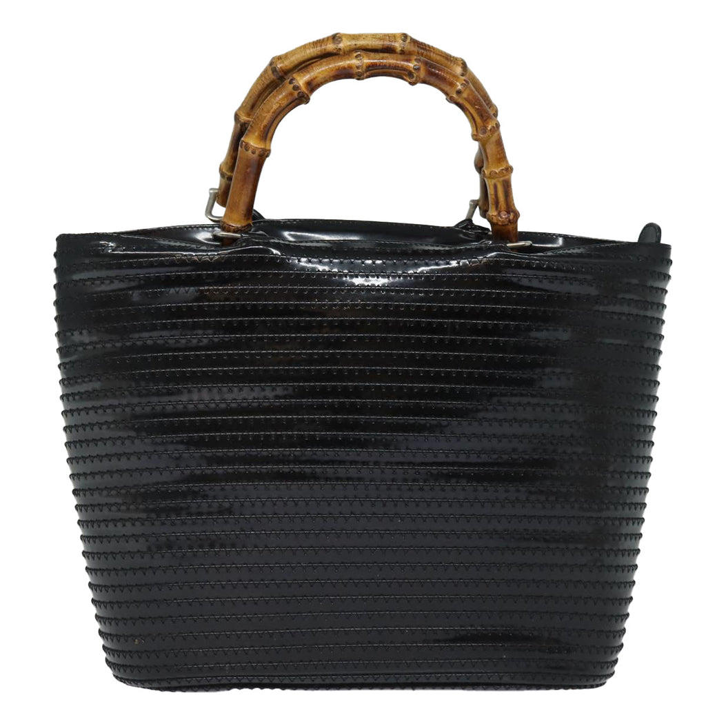 GUCCI Bamboo Hand Bag Enamel Black ep4934