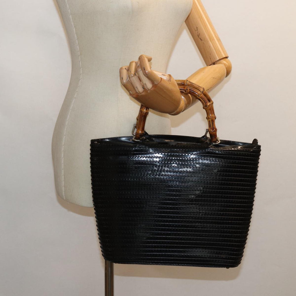GUCCI Bamboo Hand Bag Enamel Black ep4934