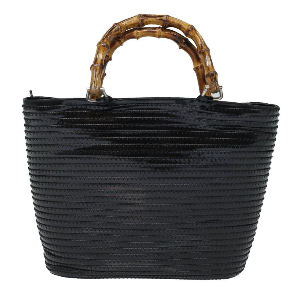 GUCCI Bamboo Hand Bag Enamel Black ep4934