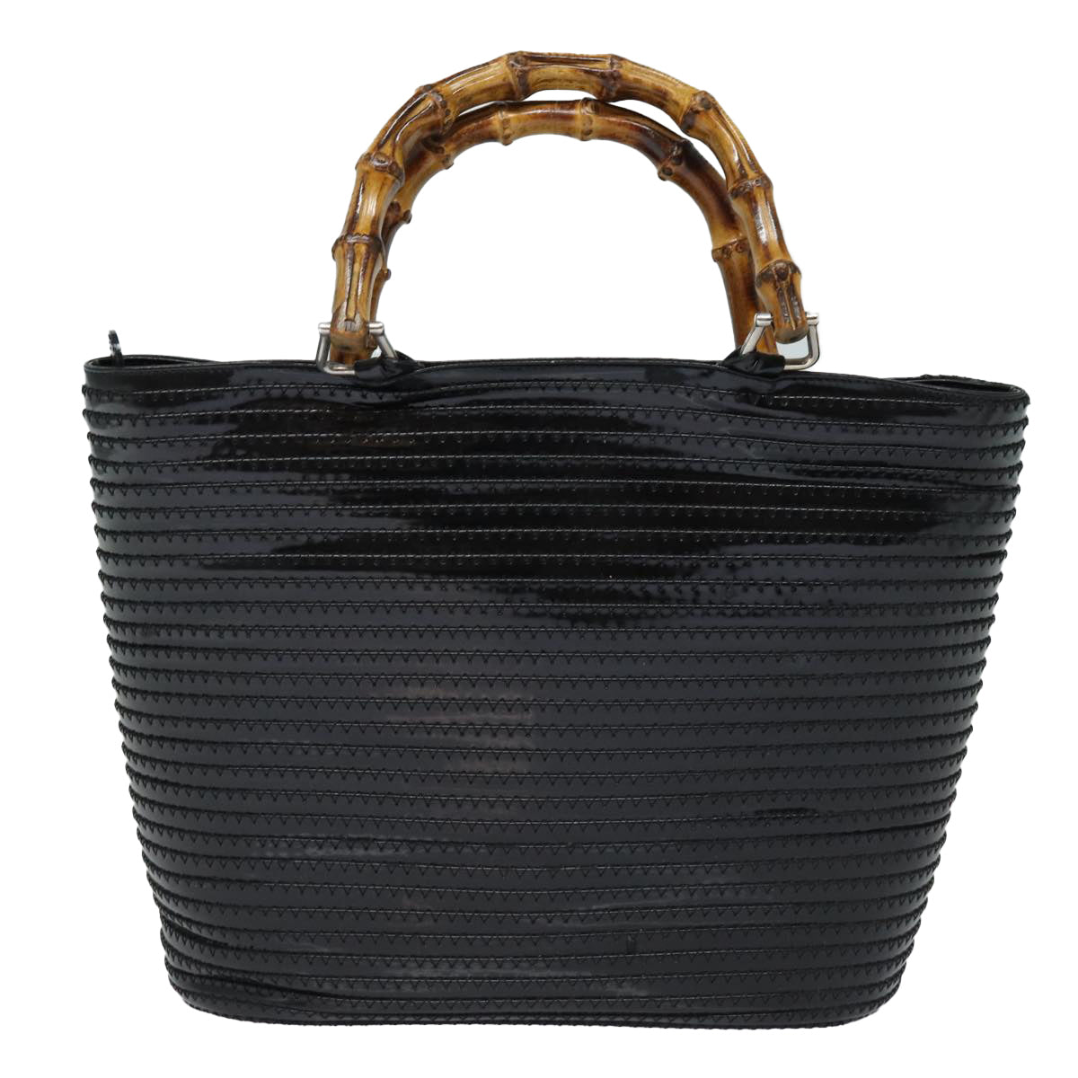 GUCCI Bamboo Hand Bag Enamel Black ep4934