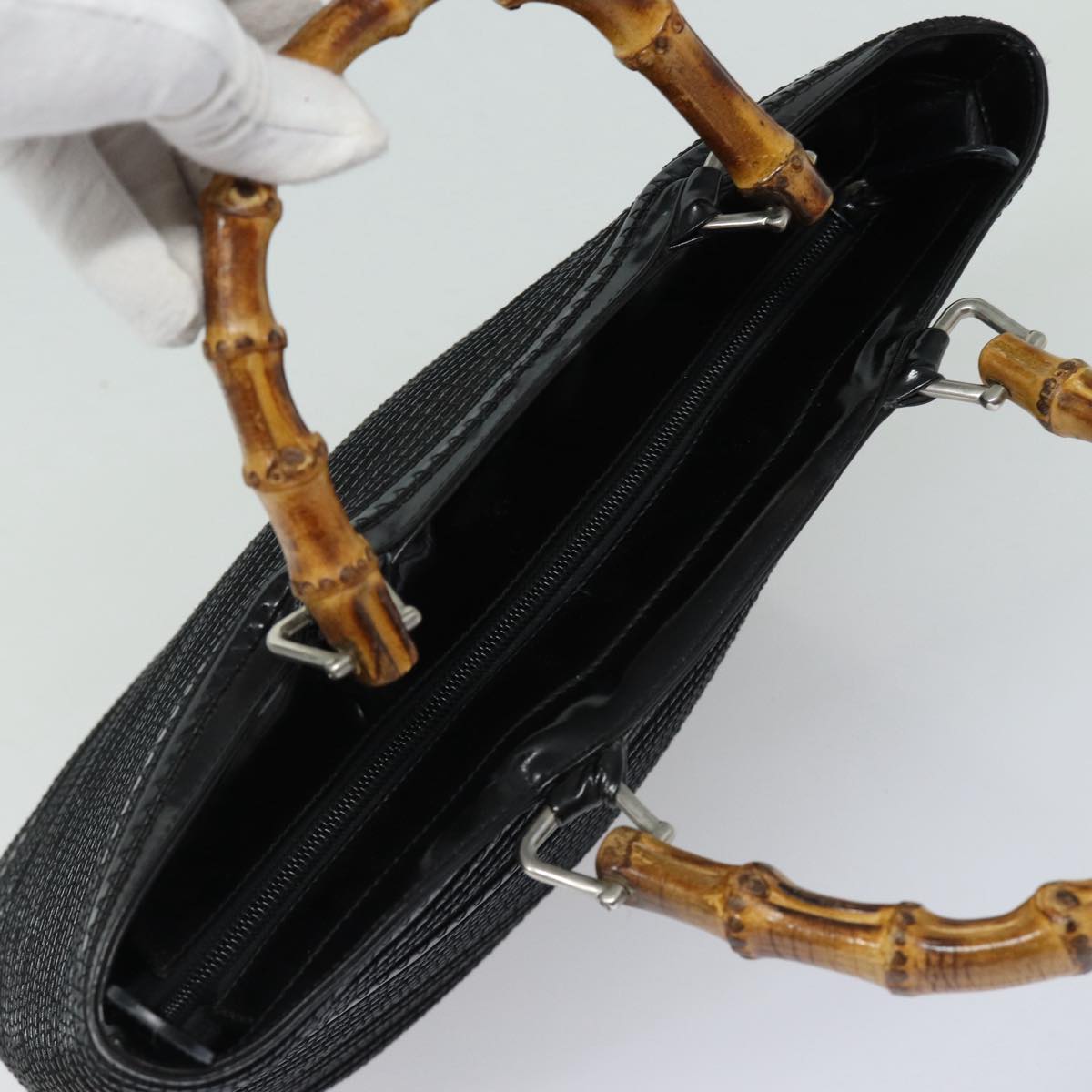 GUCCI Bamboo Hand Bag Enamel Black ep4934