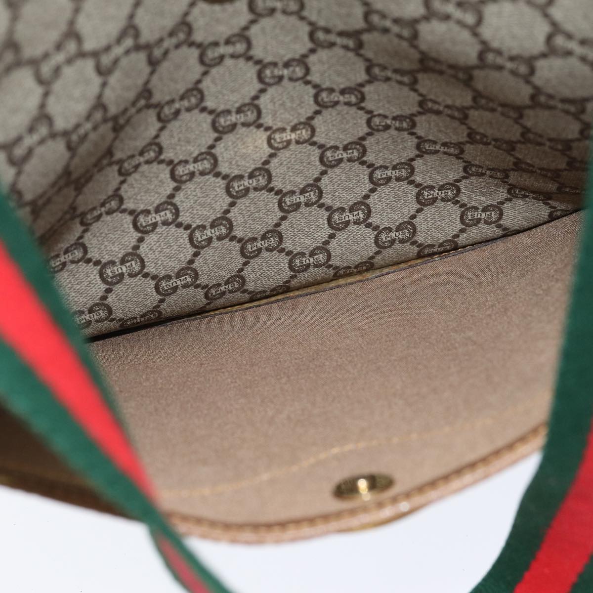 GUCCI GG Plus Supreme Web Sherry Line Tote Bag PVC Beige Red Green ep4936