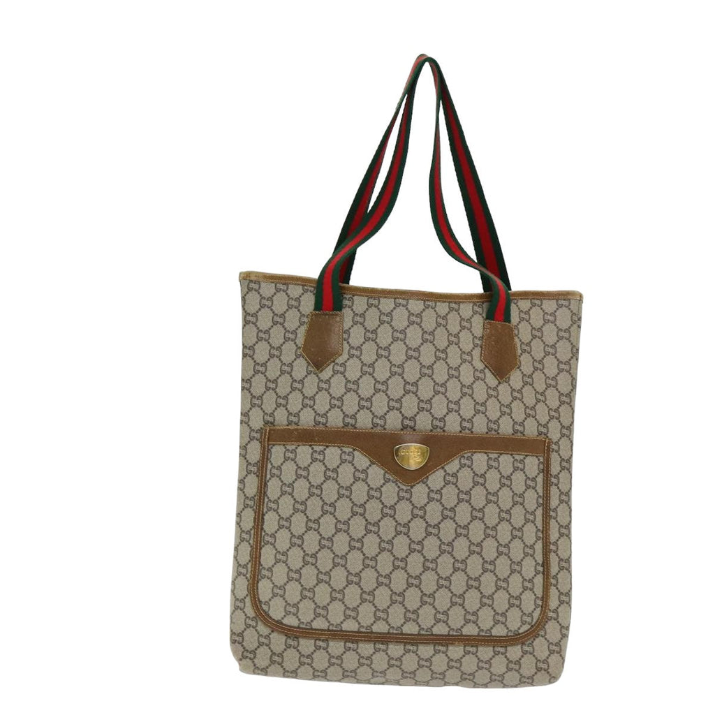 GUCCI GG Plus Supreme Web Sherry Line Tote Bag PVC Beige Red Green ep4936