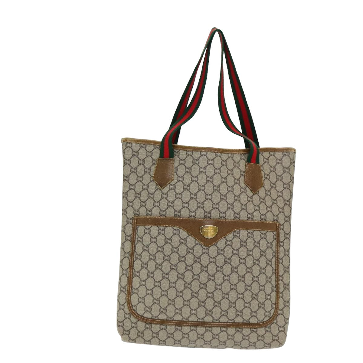 GUCCI GG Plus Supreme Web Sherry Line Tote Bag PVC Beige Red Green ep4936