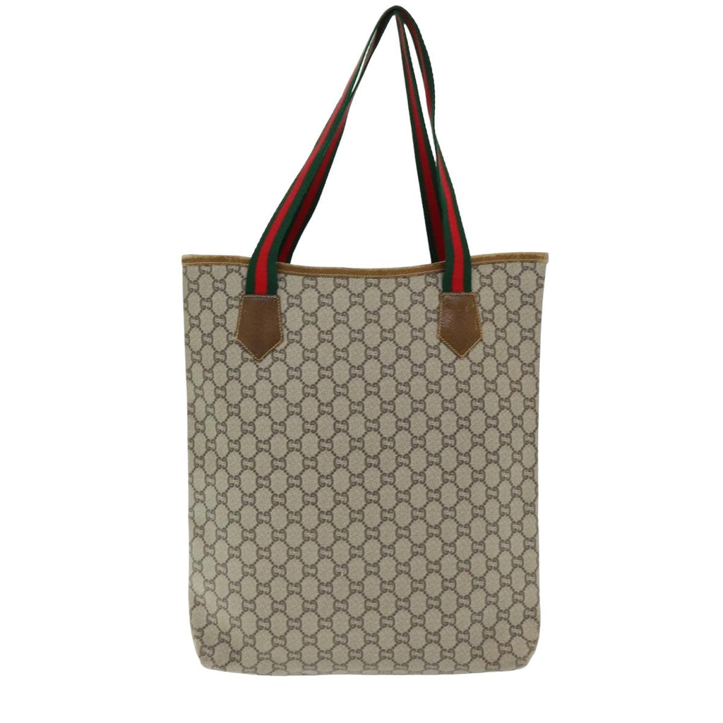 GUCCI GG Plus Supreme Web Sherry Line Tote Bag PVC Beige Red Green ep4936