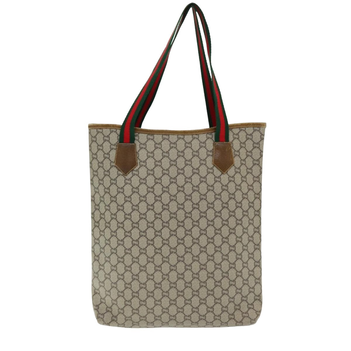 GUCCI GG Plus Supreme Web Sherry Line Tote Bag PVC Beige Red Green ep4936