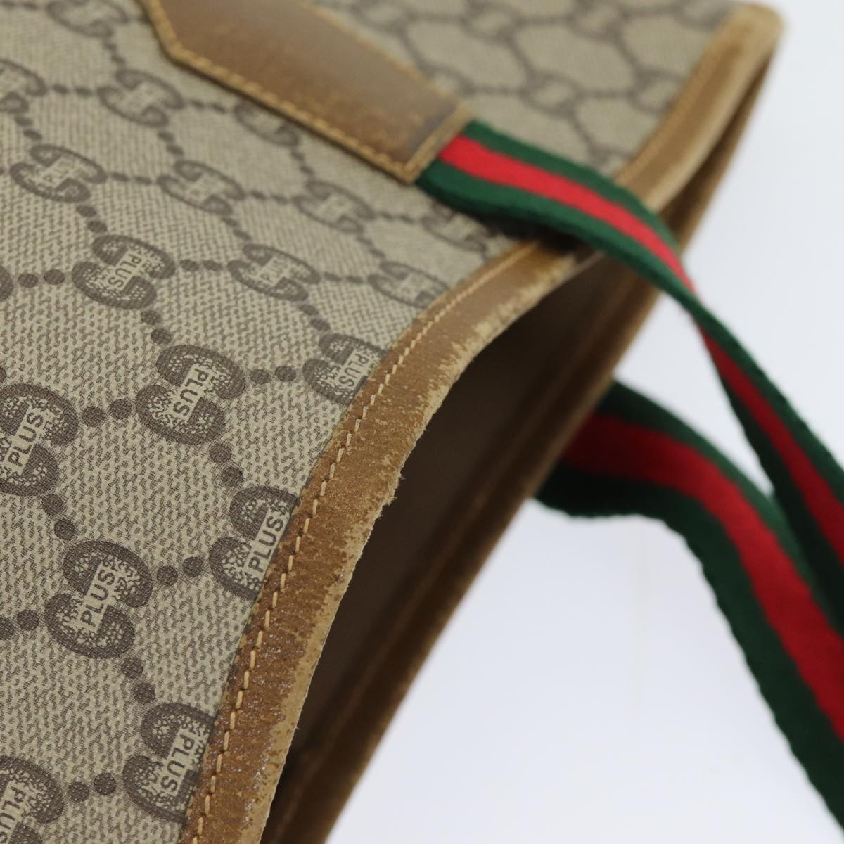 GUCCI GG Plus Supreme Web Sherry Line Tote Bag PVC Beige Red Green ep4936