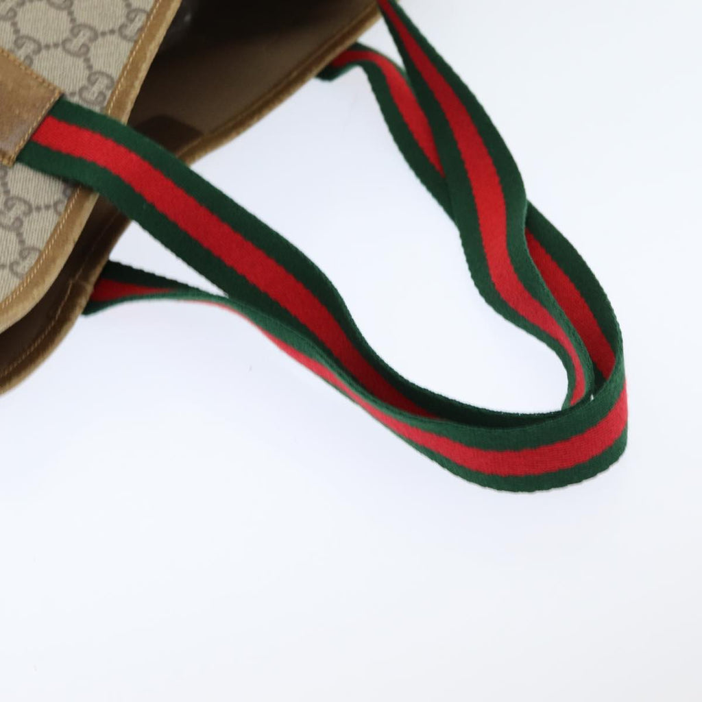 GUCCI GG Plus Supreme Web Sherry Line Tote Bag PVC Beige Red Green ep4936