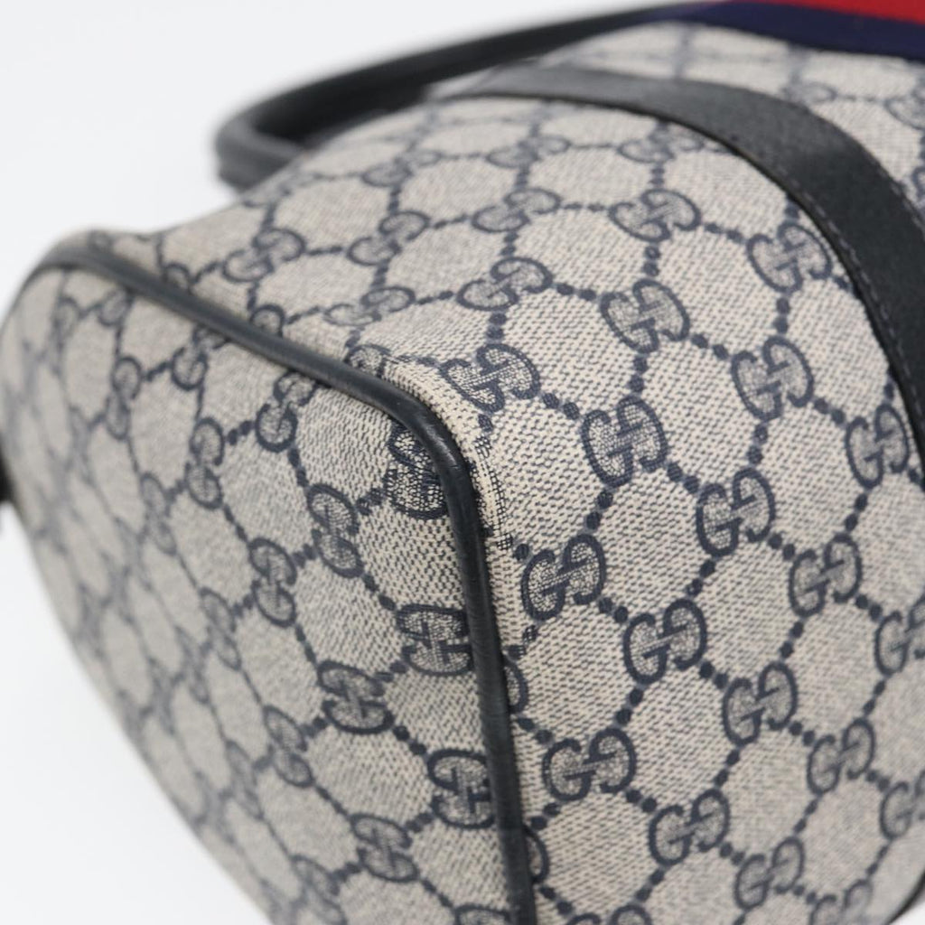 GUCCI GG Supreme Sherry Line Boston Bag PVC Leather Navy Red ep4938