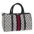 GUCCI GG Supreme Sherry Line Boston Bag PVC Leather Navy Red ep4938