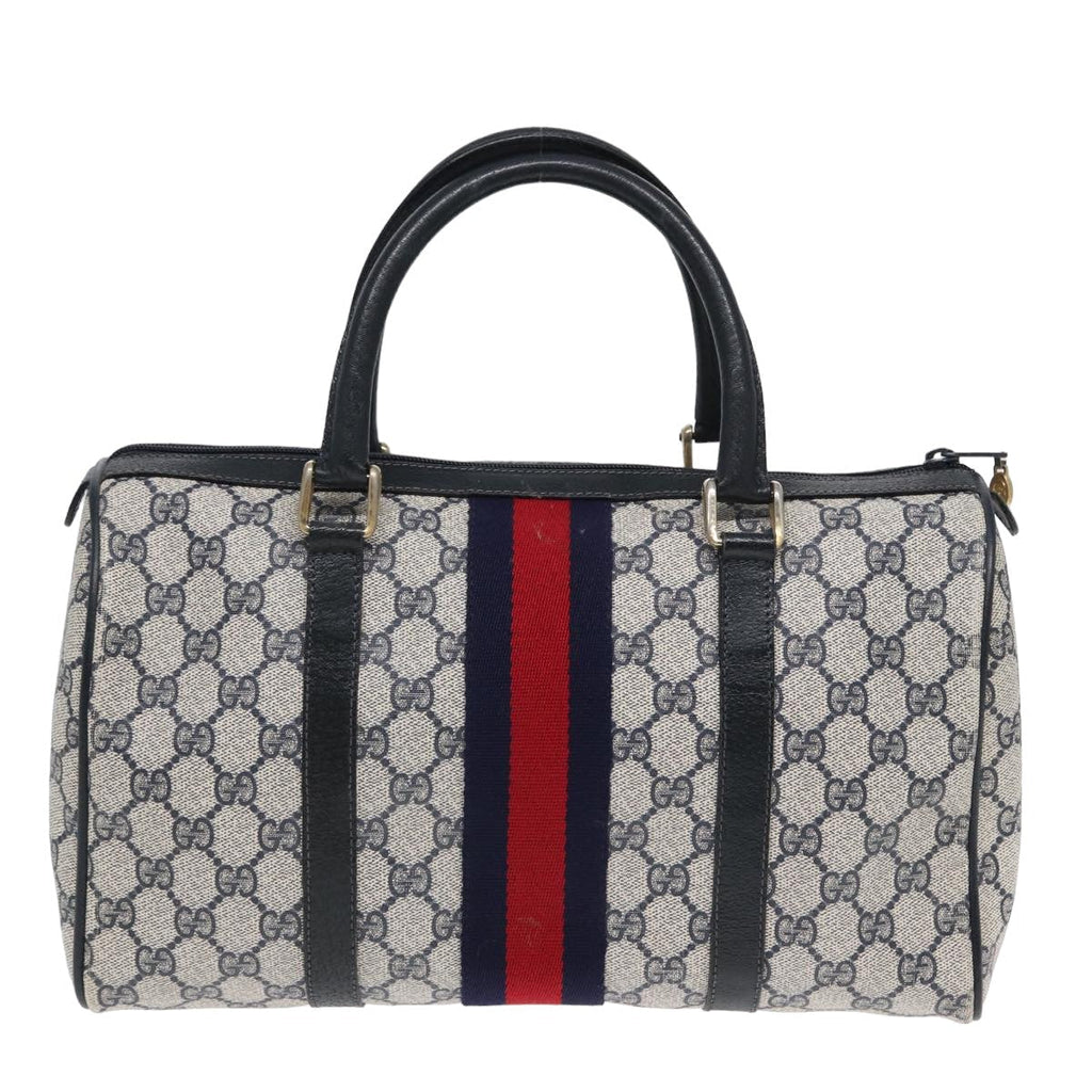GUCCI GG Supreme Sherry Line Boston Bag PVC Leather Navy Red ep4938