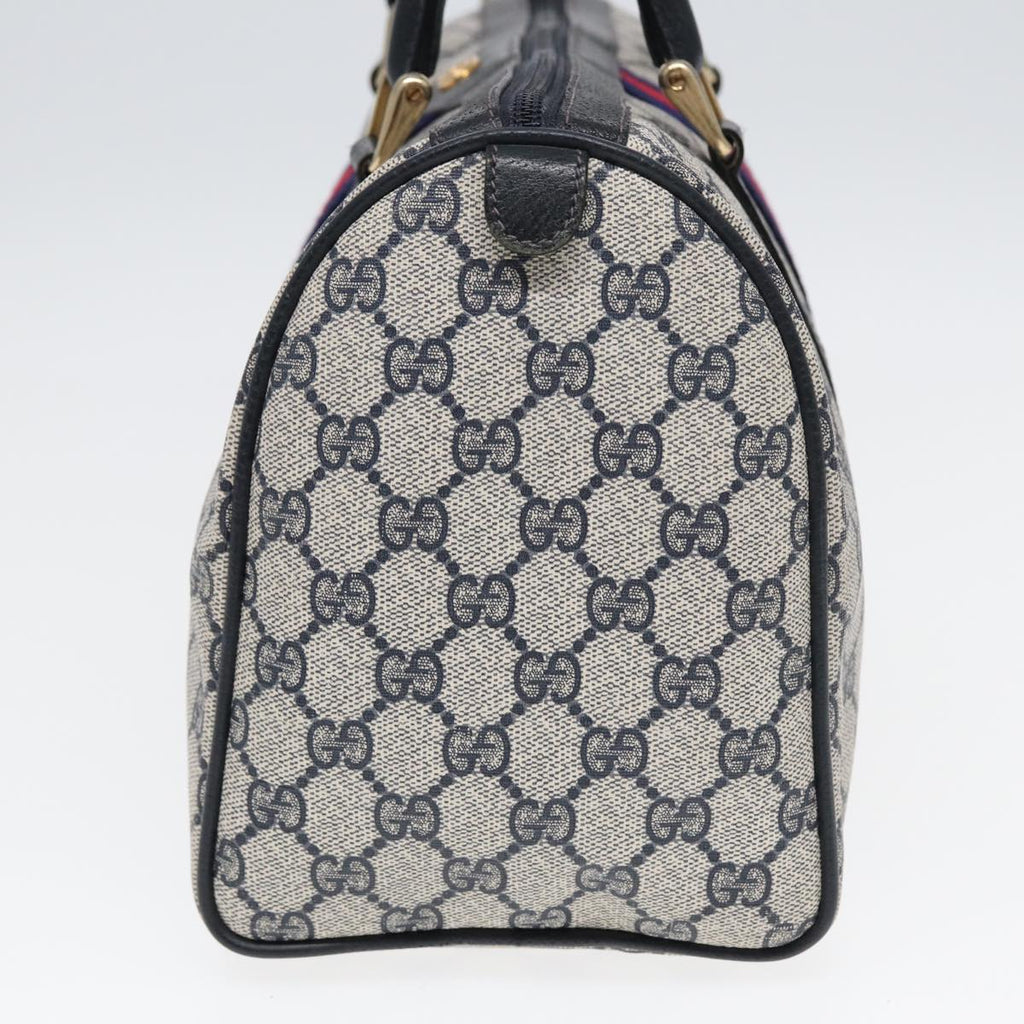 GUCCI GG Supreme Sherry Line Boston Bag PVC Leather Navy Red ep4938