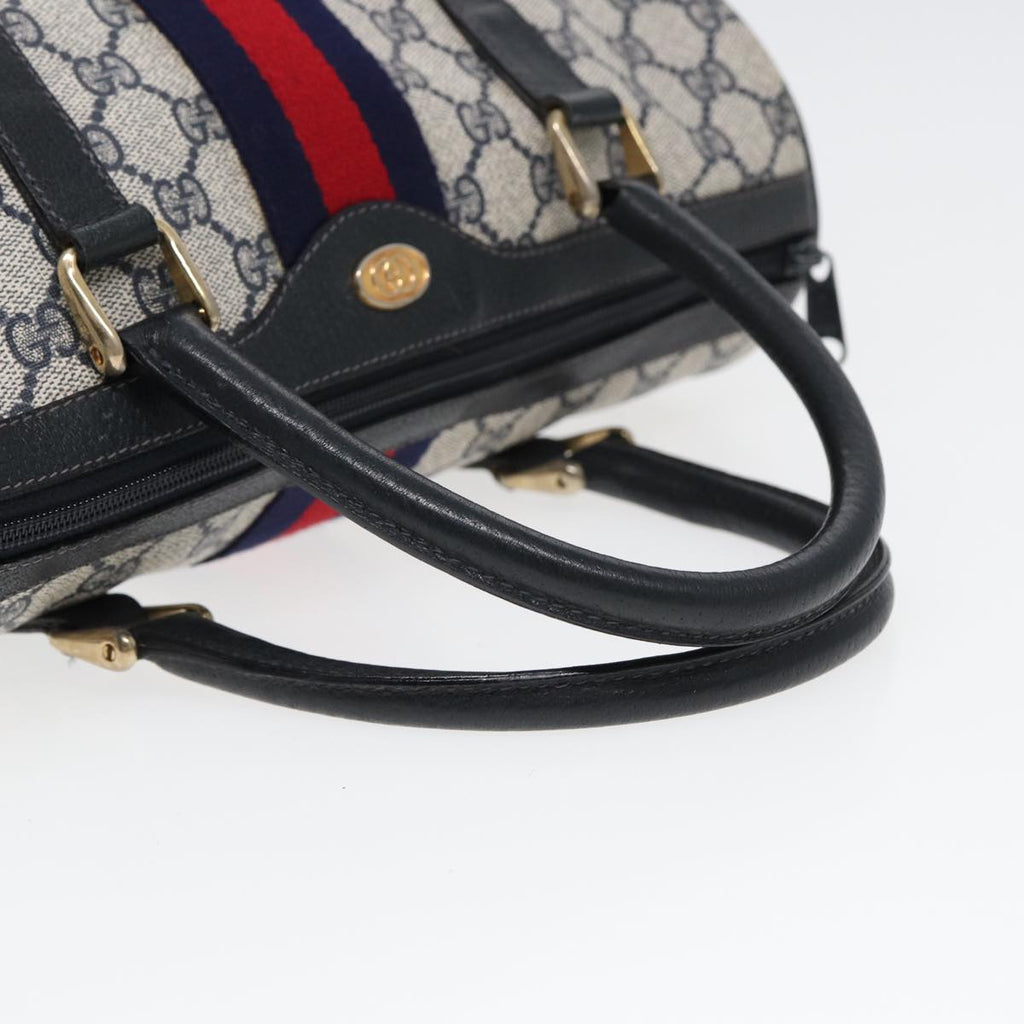 GUCCI GG Supreme Sherry Line Boston Bag PVC Leather Navy Red ep4938