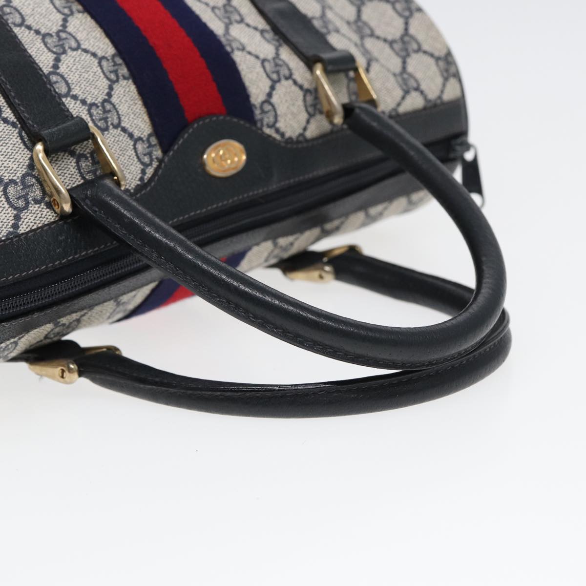 GUCCI GG Supreme Sherry Line Boston Bag PVC Leather Navy Red ep4938
