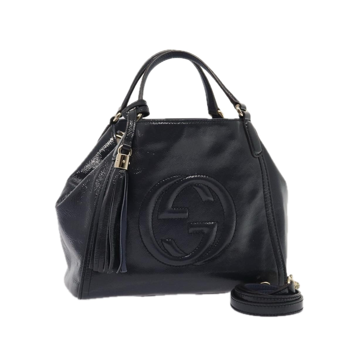 GUCCI Soho Hand Bag Enamel 2way Navy 336751 ep4950