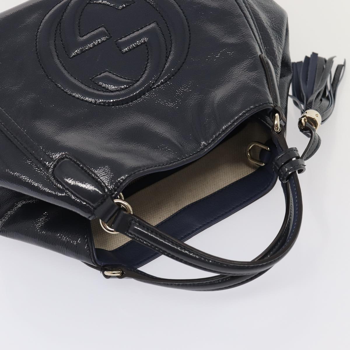GUCCI Soho Hand Bag Enamel 2way Navy 336751 ep4950
