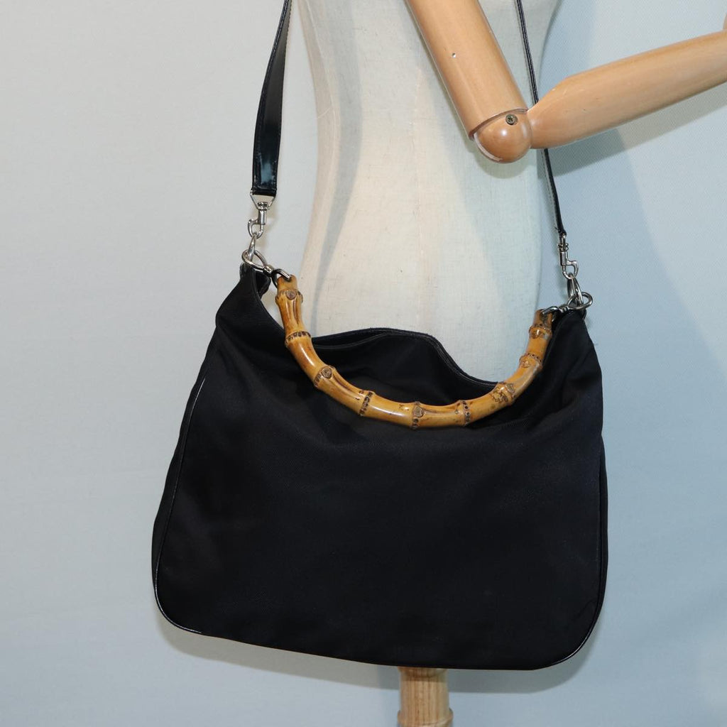 GUCCI Bamboo Hand Bag Nylon 2way Black 001 1705 1577 ep4951