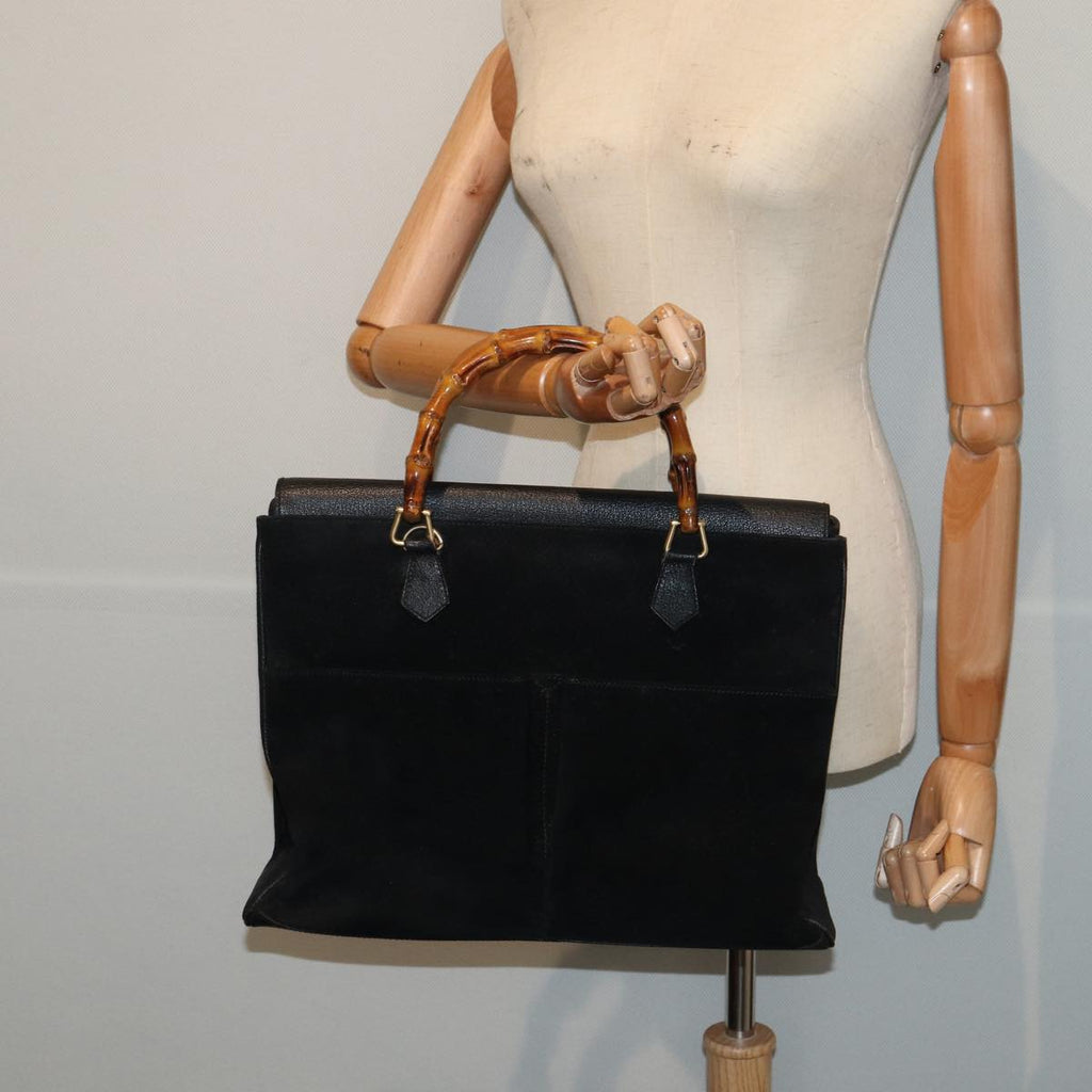 GUCCI Bamboo Hand Bag Suede Black 002 2855 0322 0 ep4961