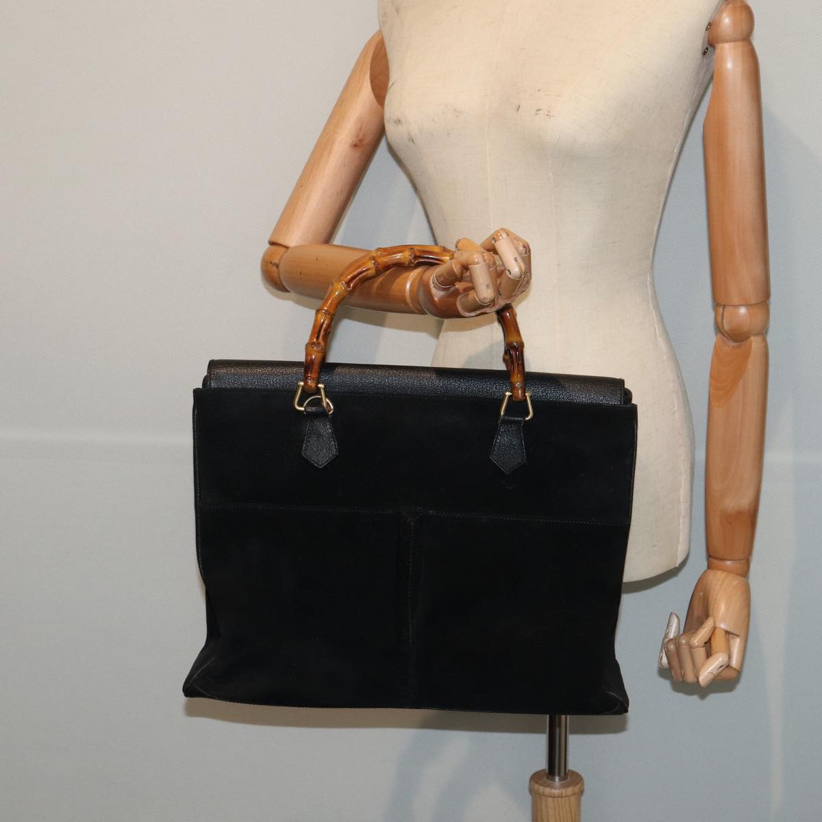 GUCCI Bamboo Hand Bag Suede Black 002 2855 0322 0 ep4961