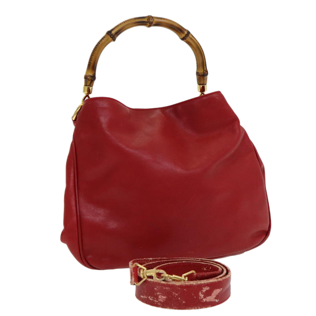 GUCCI Bamboo Hand Bag Leather 2way Red 001 14 1638 ep4970