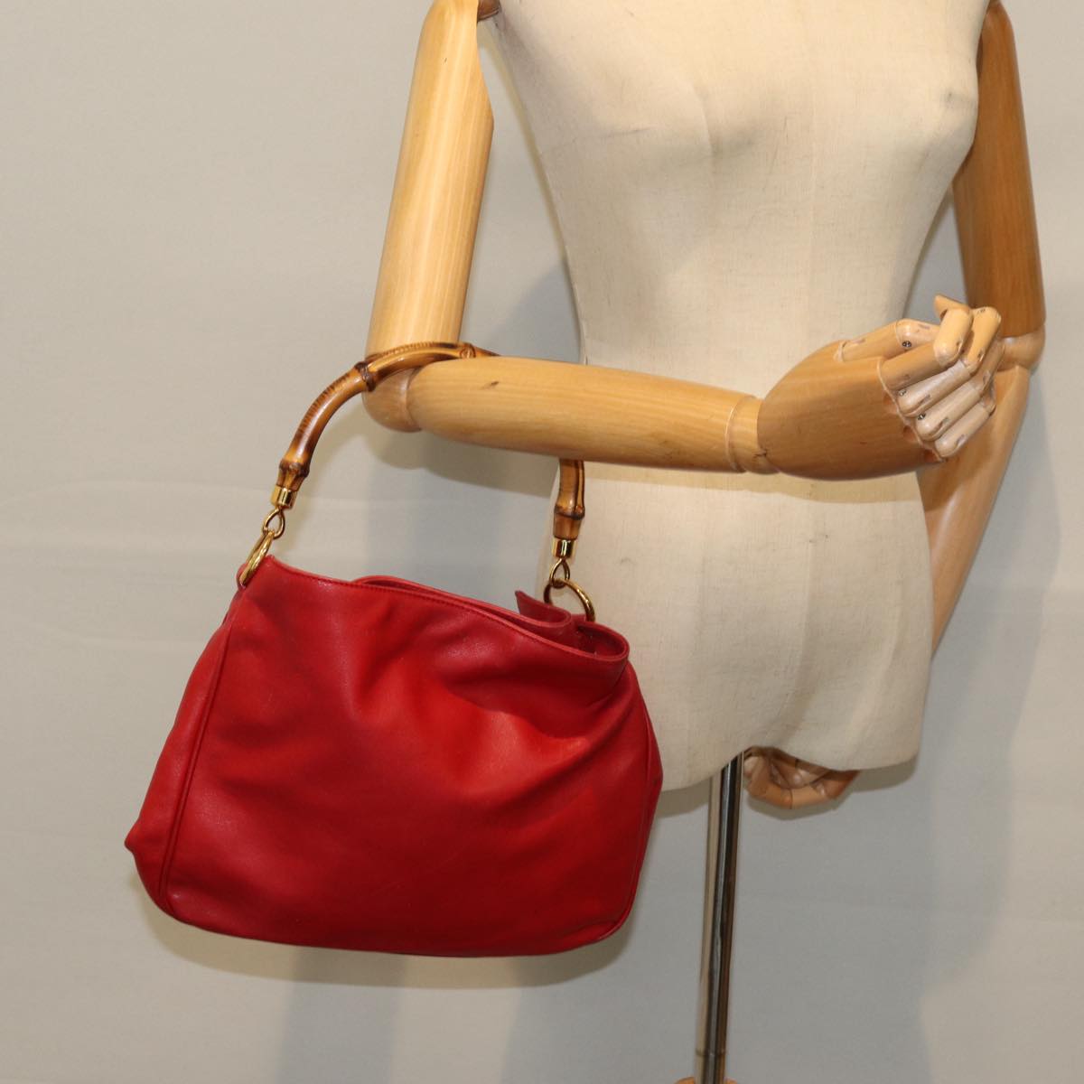 GUCCI Bamboo Hand Bag Leather 2way Red 001 14 1638 ep4970