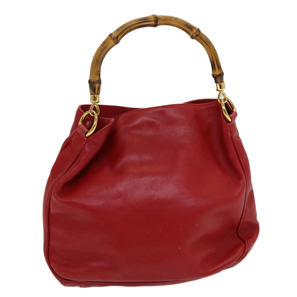 GUCCI Bamboo Hand Bag Leather 2way Red 001 14 1638 ep4970