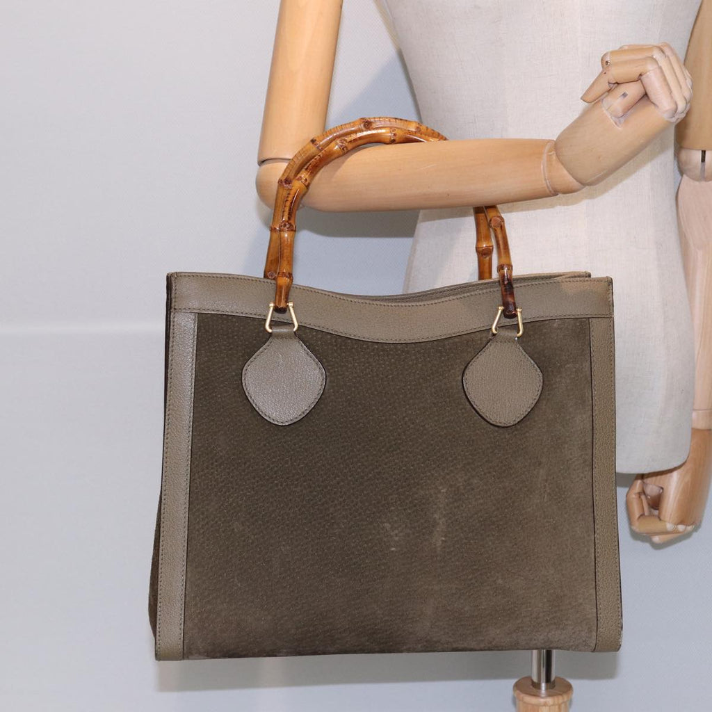GUCCI Bamboo Hand Bag Suede Khaki 002 1186 0260 ep4974