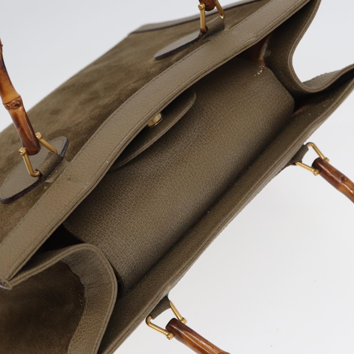 GUCCI Bamboo Hand Bag Suede Khaki 002 1186 0260 ep4974