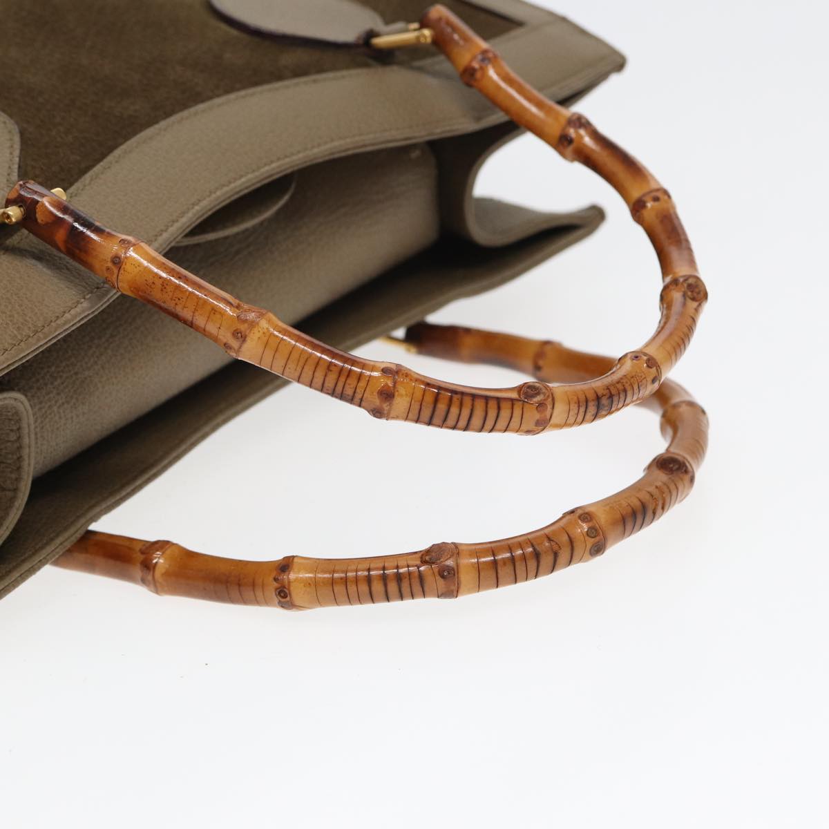 GUCCI Bamboo Hand Bag Suede Khaki 002 1186 0260 ep4974
