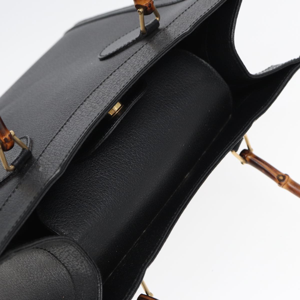 GUCCI Bamboo Hand Bag Leather Black ep4975
