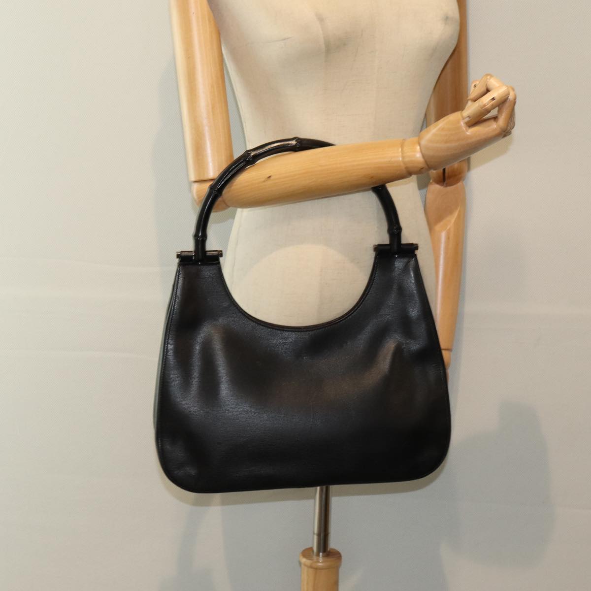 GUCCI Bamboo Hand Bag Leather Black 001 3739 ep4978
