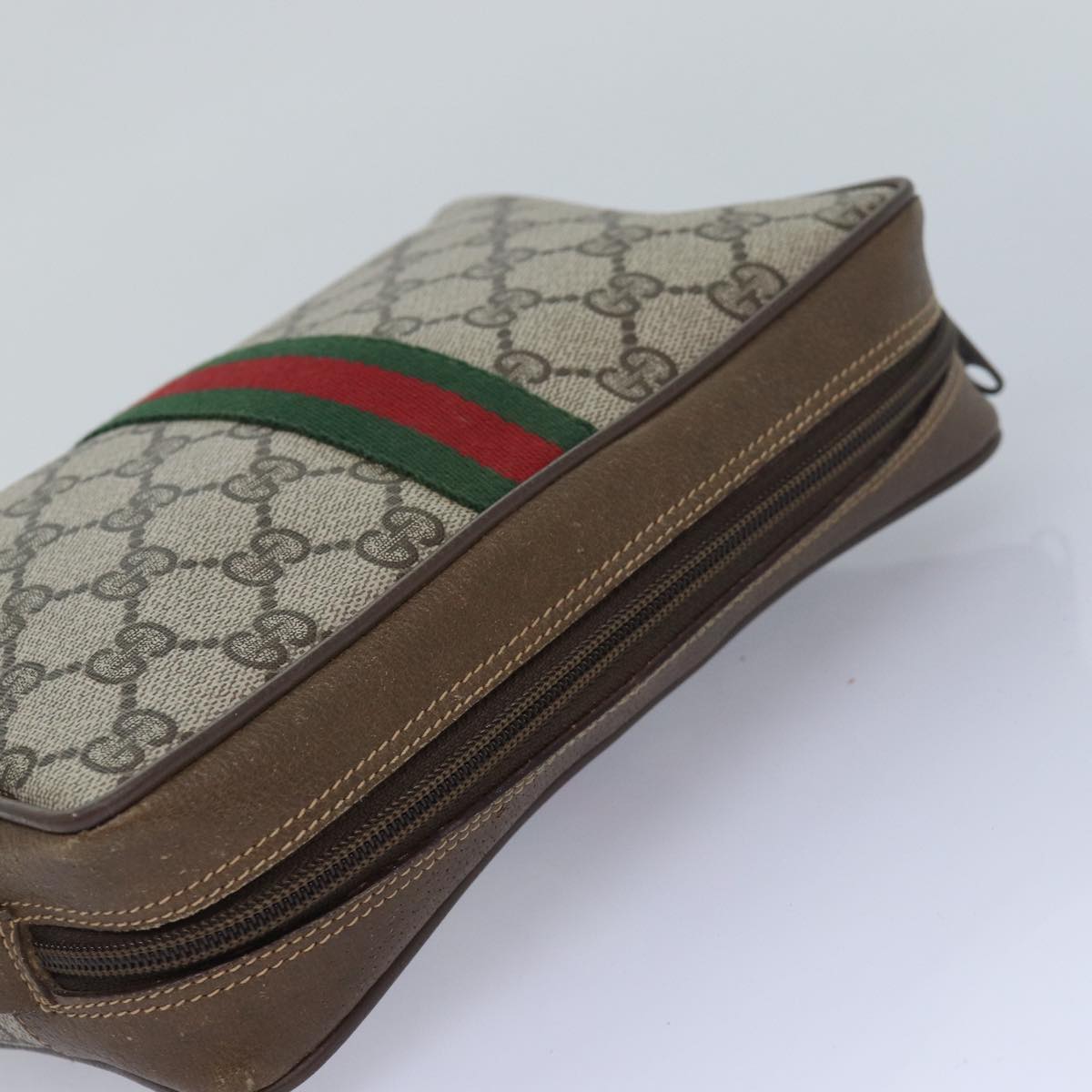 GUCCI GG Supreme Web Sherry Line Clutch Bag PVC Beige Red 89 01 012 ep4988