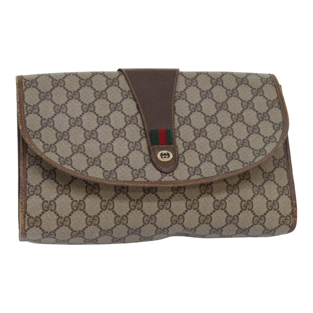 GUCCI GG Supreme Web Sherry Line Clutch Bag PVC Beige 89 01 031 ep4990