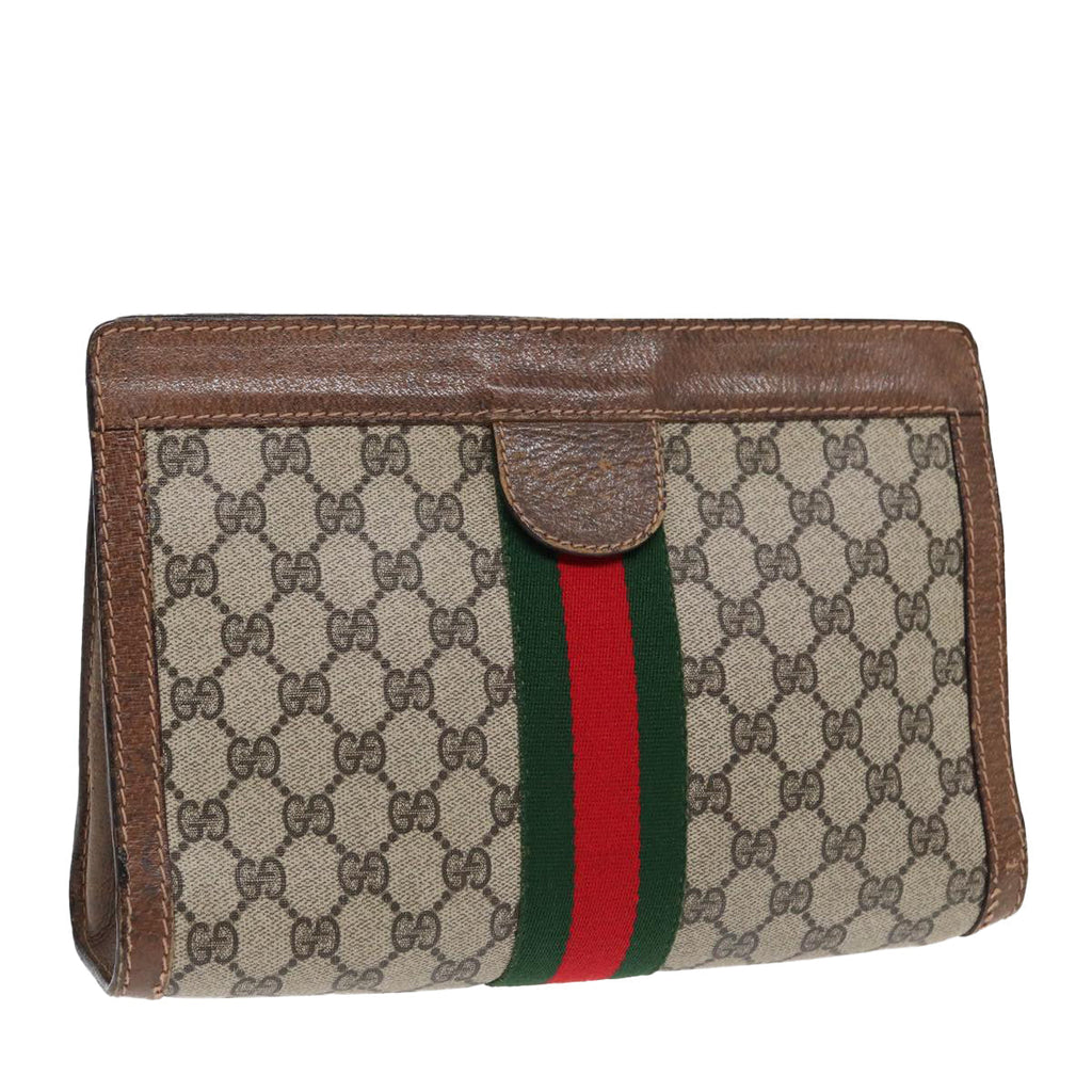 GUCCI GG Supreme Web Sherry Line Clutch Bag Beige Red Green 010 378 ep5011
